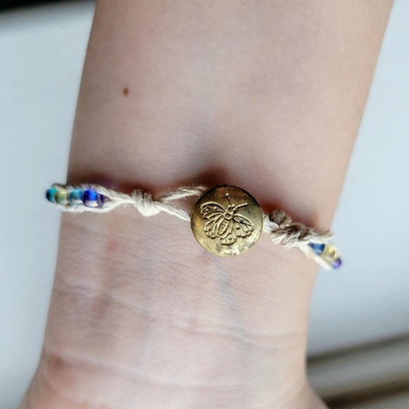 Vintage Dainty Boho Bohemian Rainbow Beaded Butterfly Rope Bracelet - Picture 3 of 3